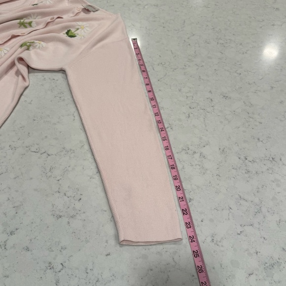 VINTAGE Crystal Kobe Pink Floral Embroidered Cardigan Sweater Buttons Women’s L - Picture 12 of 13